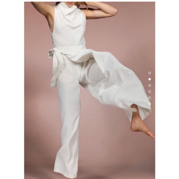 NWT ZARA White Sleeveless Cowl Neck Belted Jumpsuit S BLOGGER FAV - Picture 4 of 16